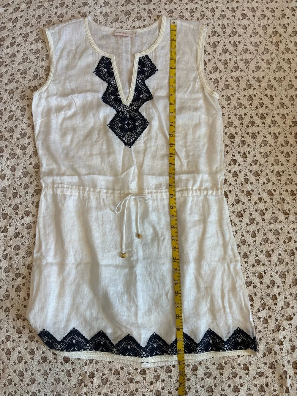 Tory Burch Margherita Sleeveless Linen Tunic Coverup Dress Embroidered Medium